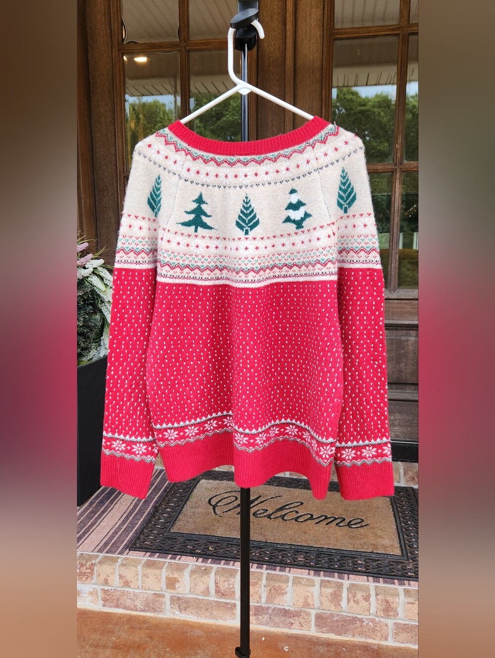 Holiday Time Women's Pretty Christmas Sweater NWT Red Tree Fair Isle - Sz 1X
